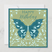 Borboleta Teal Elegante Com Videiras Feliz Anivers