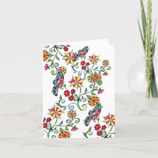 Cartão De Notas Borboletas e flores Notecard