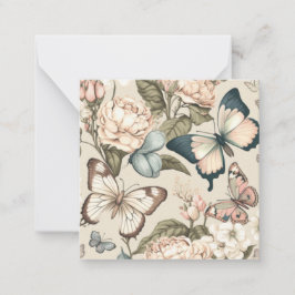 Cartão De Notas Borboletas e flores pastadas