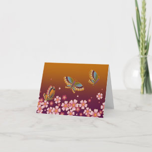 Cartão De Notas Borboletas Japonesas Entre Sakura Bloom Dourado e