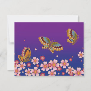 Cartão De Notas Borboletas Japonesas No Meio De Sakura Brilha Roxo