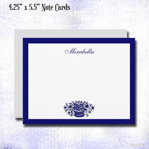 Cartão De Notas Borda Azul Azul e Branco Personalizada Azul 4.25x5