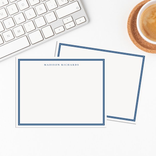 Cartão De Notas Borda Azul de Marinho Claro Básico Personalizada (Criador carregado)