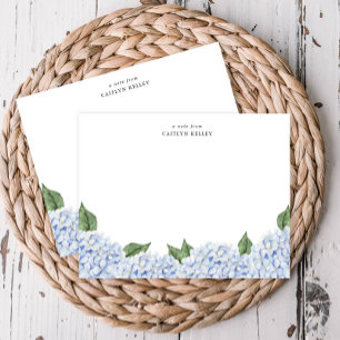Cartão De Notas Borda de Aquarela Azul Hydrangea, Personalizada