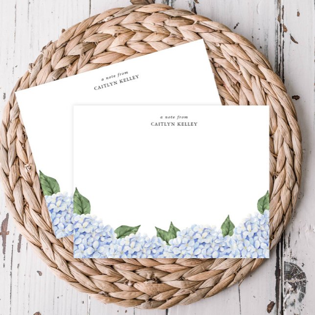 Cartão De Notas Borda de Aquarela Azul Hydrangea, Personalizada (Criador carregado)