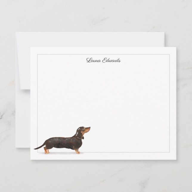 Cartão De Notas Borda de Cinza de Tan Negro Dachshund Personalizad (Frente)