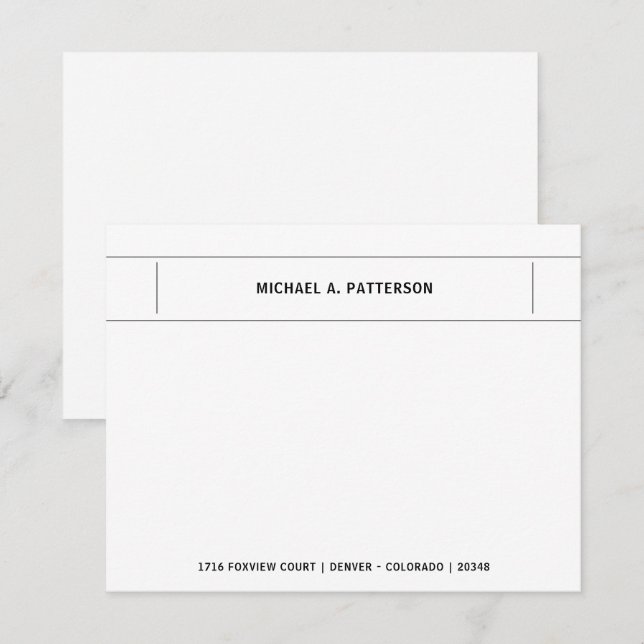 Cartão De Notas Borda de Endereço de Nome Personalizado Preto Casu (Frente/Verso)