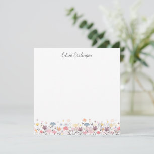 Cartão De Notas Borda de Flor de Cores de Água bonito do Pastel Pe