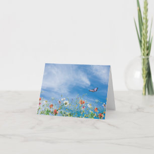 Cartão De Notas Borda de Flores Selvagens e Borboleta