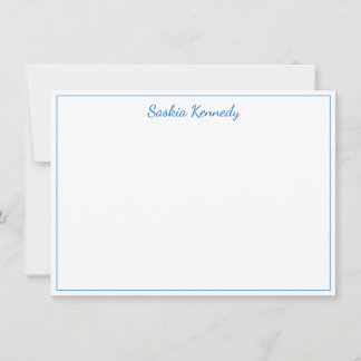 Cartão De Notas Borda de Script Azul Médio Elegante Personalizada