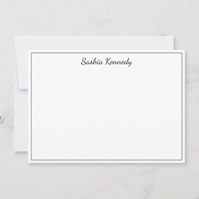 Cartão De Notas Borda de Script Preto Elegante Personalizada (Frente)