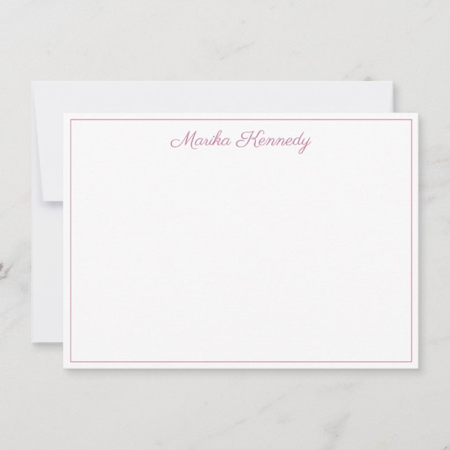 Cartão De Notas Borda de Script Rosa-Blush Elegante (Frente)
