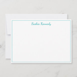 Cartão De Notas Borda de Script Teal Elegante Personalizada