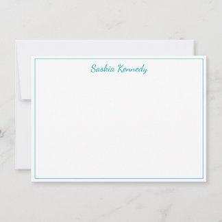 Cartão De Notas Borda de Script Teal Elegante Personalizada