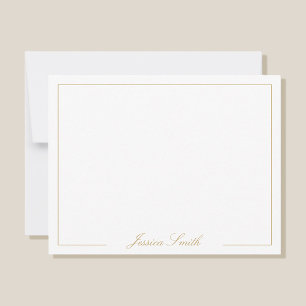 Cartão De Notas Borda do Nome do Monograma Dourado de Script Elega