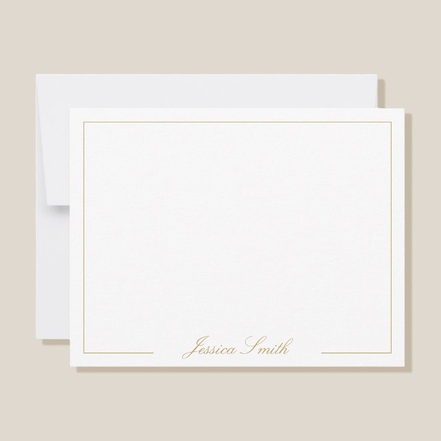 Cartão De Notas Borda do Nome do Monograma Dourado de Script Elega (Criador carregado)