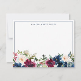 Cartão De Notas Borda fina de marinho azul Borgonha Floral Floral