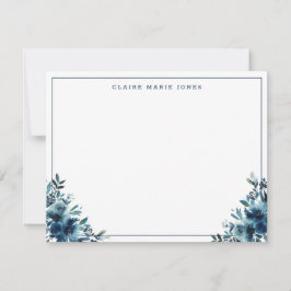 Cartão De Notas Borda fina Floral Azul com Cor Azul do Marinho Mod