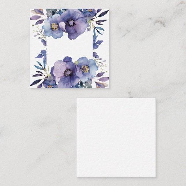 Cartão De Notas Borda Floral de Anêmona Roxa (Frente/Verso)