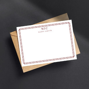 Cartão De Notas Borda Geométrica Vermelha Maroon Elegante Dois Mon