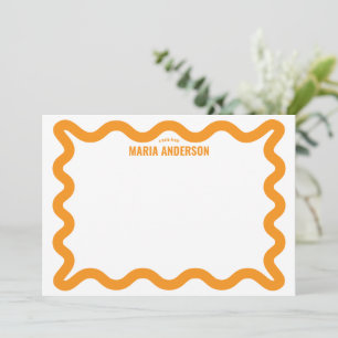 Cartão De Notas Borda Onda Laranja Retroativa Personalizada