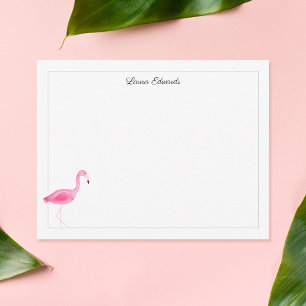 Cartão De Notas Borda Personalizada de Cinza Flamingo Cor-de-Água