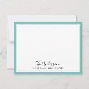 Cartão De Notas Borda Quadrada do Teal da Família de Script Elegan