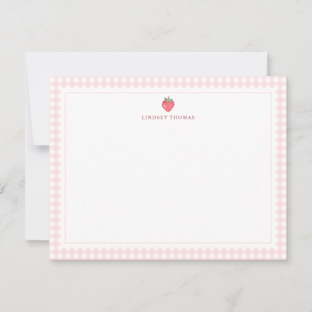 Cartão De Notas Borda Xadrez Rosa Morango Personalizada (Frente)