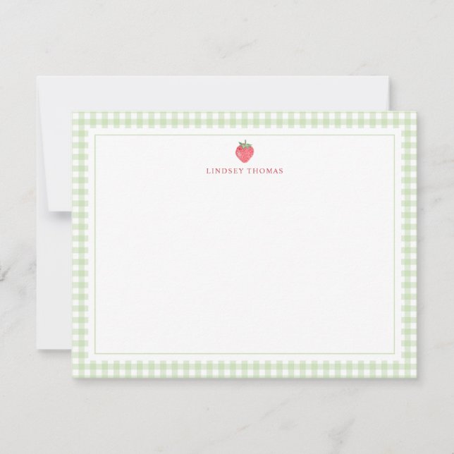 Cartão De Notas Borda Xadrez Verde Morango Personalizada (Frente)