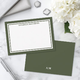 Cartão De Notas Bordado Monograma Minimalista Verde Oliva