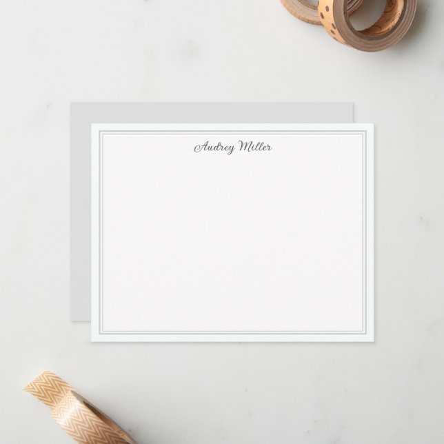 Cartão De Notas Bordado Simples Cinza Personalizado (Frente/Verso In Situ)