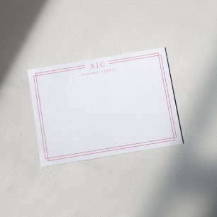 Cartão De Notas Bordadura Geométrica Rosa Bege de Monograma Simple