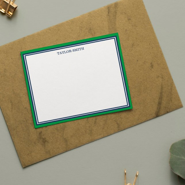 Cartão De Notas Bordas Azuis Verde e Marinho Adicionar Seu Nome (Criador carregado)