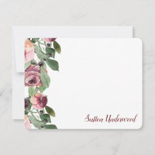 Cartão De Notas Borgonha e Peach Floral Watercolor