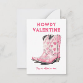 Cartão De Notas Bota de Cowboy Rosa Fofo Personalizada Howdy Dia d