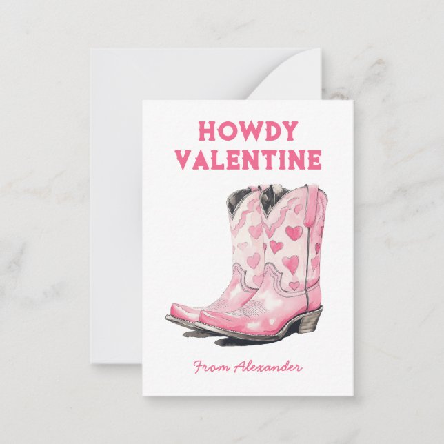 Cartão De Notas Botas de Cowboy Rosa Personalizadas Howdy Dia dos  (Frente)