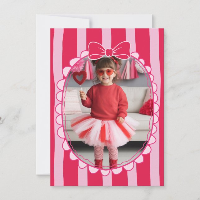 Cartão De Notas Bow Frame Kid Photo Valentine Card, Child School (Frente)