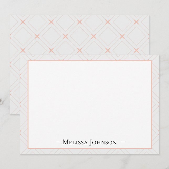 Cartão De Notas Branca e Pêssego Personalizados (Frente/Verso)