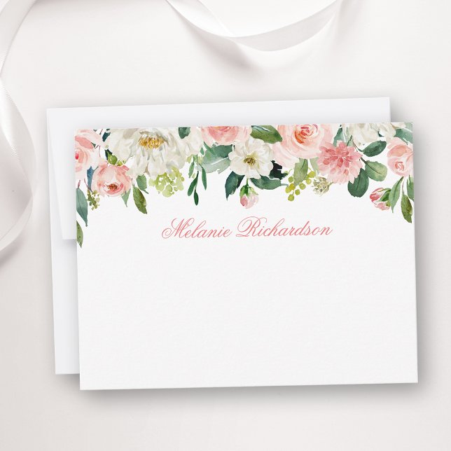 Cartão De Notas Branco Cor-de-Água Rosa Personalizado (Customize to change text size, color, style or to add more text to front or back of card.)