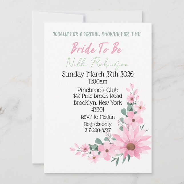 Cartão De Notas Bridal Shower Pink Flower Invite (Frente)
