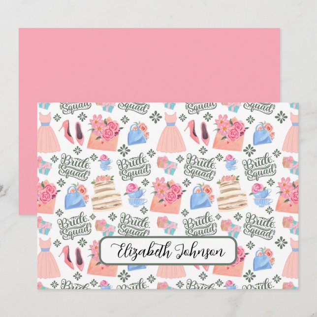 Cartão De Notas Bride Squad Wedding Note Card (Frente/Verso)