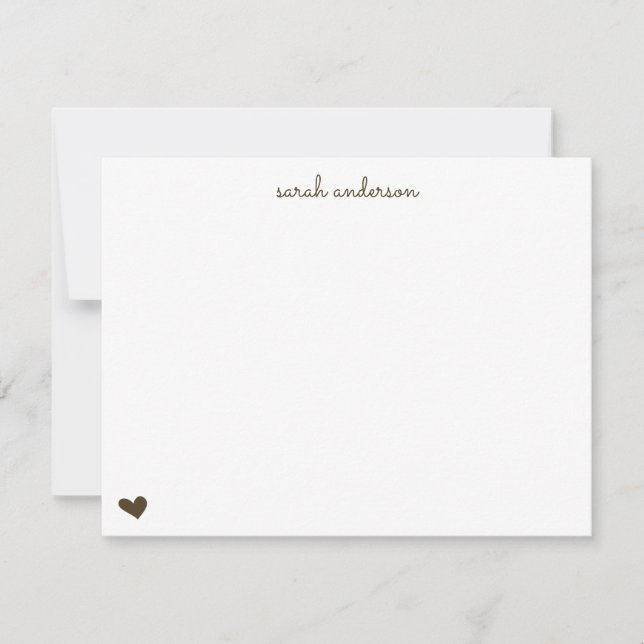 Cartão De Notas Brown Doodle Heart Personalized Stationery (Frente)