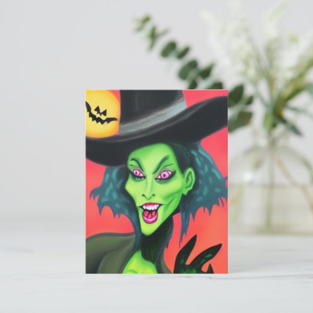 Cartão De Notas Bruxa Branca de Halloween (Em pé/Frente)