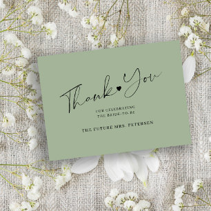 Cartão De Notas Budget bridal shower script sage green thank you