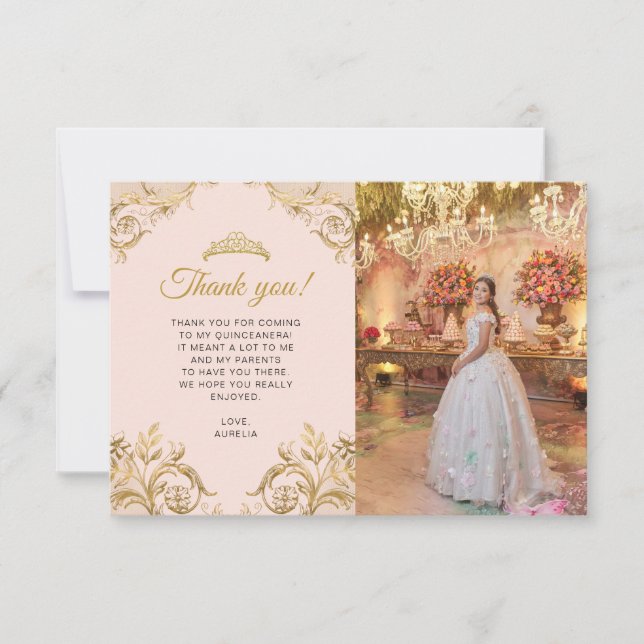 Cartão De Notas BUDGET Elegante Blush Foto Dourada Rosa Quinceañer (Frente)