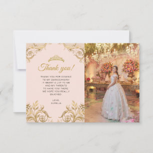 Cartão De Notas BUDGET Elegante Blush Foto Dourada Rosa Quinceañer