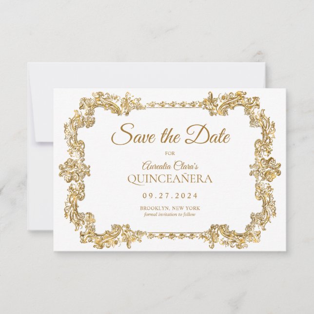 Cartão De Notas BUDGET Elegante Ivory White Frame Dourado Quincean (Frente)