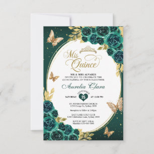Cartão De Notas BUDGET Floral Emerald Dourada Borboleta Quinceañer