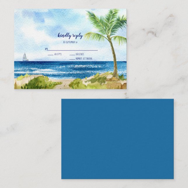 Cartão De Notas BUDGET Modern Watercolor Beach Weding RSVP (Frente/Verso)