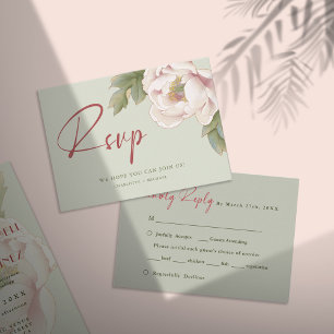 Cartão De Notas BUDGET Sage Green & Blush Peony Weding RSVP Card